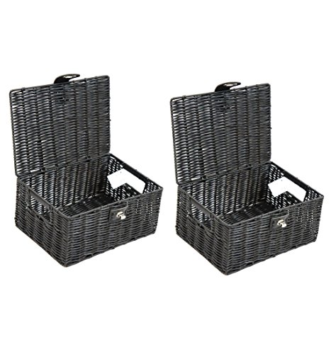 2 x Arpan Resin Woven Storage Hamper Basket Box With Lid & Lock (Black - Small)