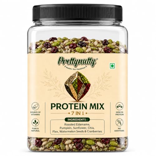 Image of PrettyNutty Super Seed Protein Mix 250gms| Roasted Edamame, Chia, Flax, Pumpkin, Sunflower & Watermelon Seeds with Cranberries