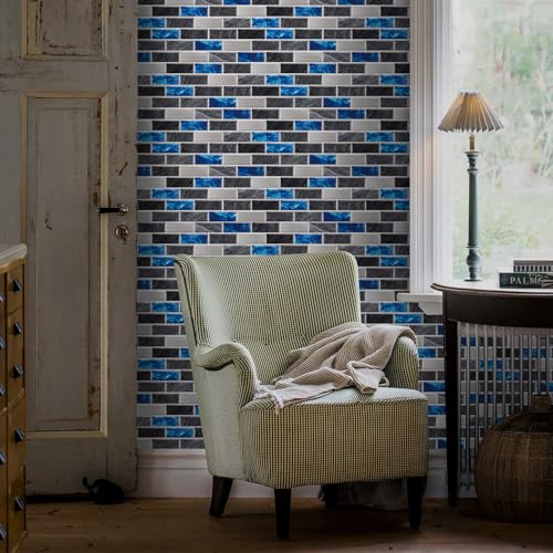 Baldosas Adhesivas Pared Azul Negro Gris Azulejos Adhesivos Cocina PVC Autoadhesivo Vinilos de Pared Decorativos Azulejos Adhesivos Baño Impermeable Azulejos Adhesivos Extraíble 15x30cm/2pcs