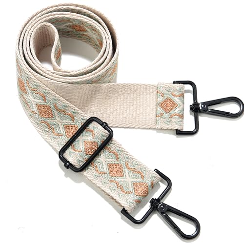 Image of Crossbody Straps for Purses Silver Hardware Purse Strap Wide Shoulder Strap Adjustable Replacement,Retro Jacquard Embroidery for Shoulder Bags, Canvas Tote Handbags