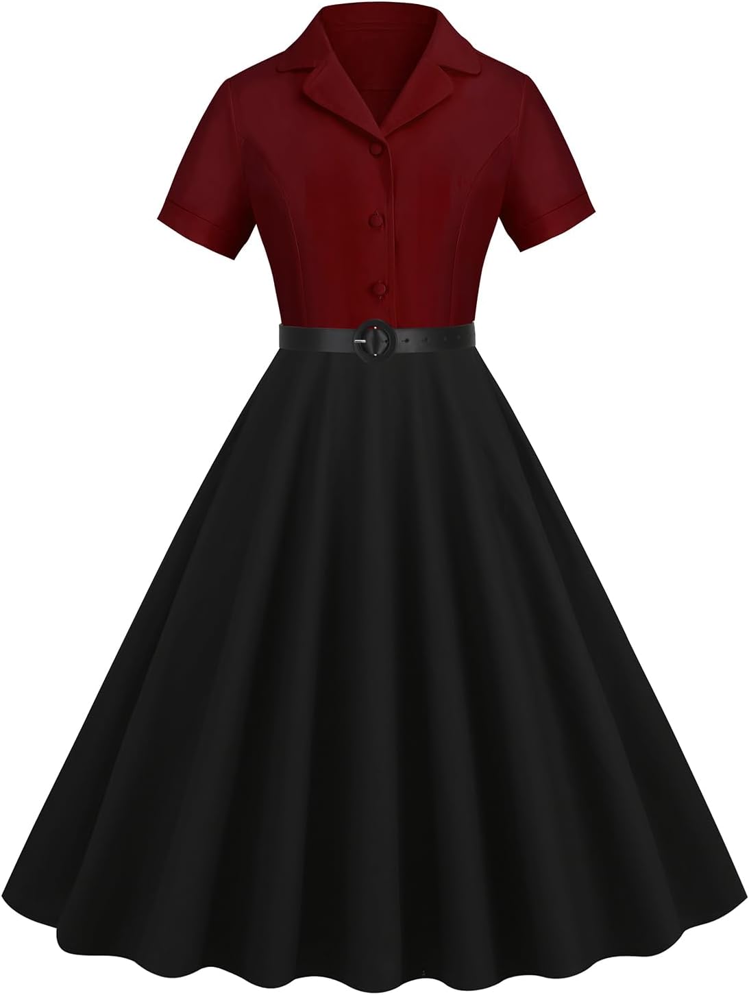 Women Short Sleeve 1950s Retro Vintage Cocktail Party Swing Dress Polka Dot Audrey Dress Casual A-Line Work Dress with Belt