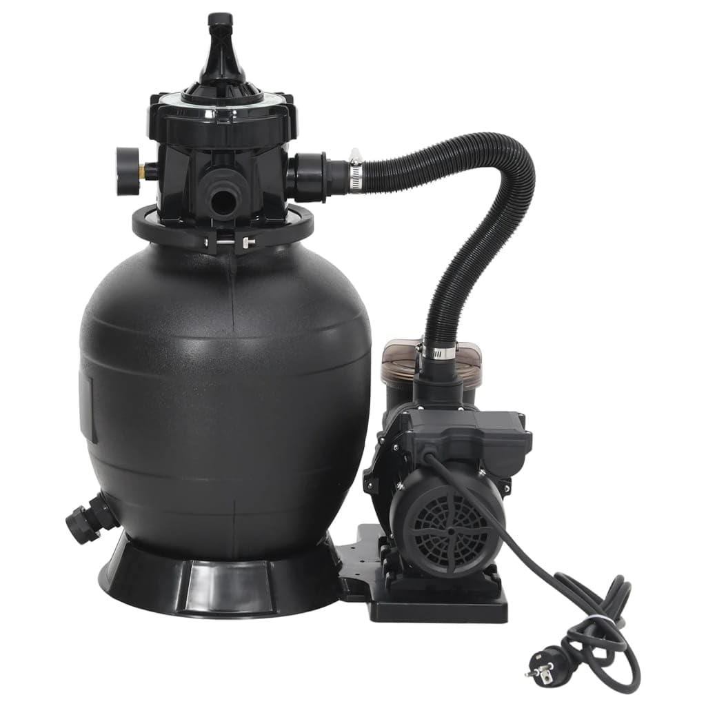 Filtro de arena para piscina con prefiltro negro, acero PE ABS, 45 x 30 x 64,6 cm, bomba de 400 W, caudal de 10 m³/h, válvula multidireccional de 6 vías, para piscina de superficie
