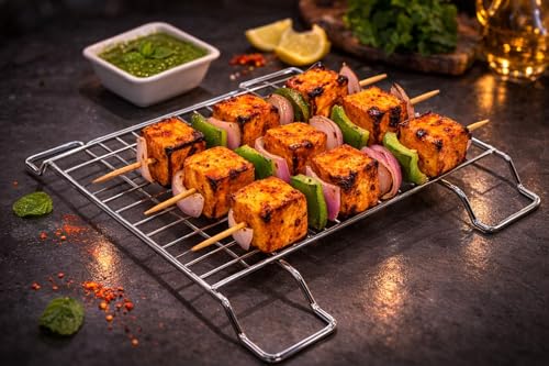 Image of Induction Infrared Grill Jali with Stainless Steel Tong Combo Pack (2 Pc) | Gas Stove & Open Flame Roasting Net | Roti, Papad, Baingan Bharta Grill Rack | Heavy Duty Heat Resistant Kitchen Tool