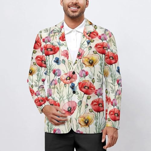 Poppy Flowers Men's Classic Fit Suit Two Button Novelty Printed Casual Stylish Blazer2