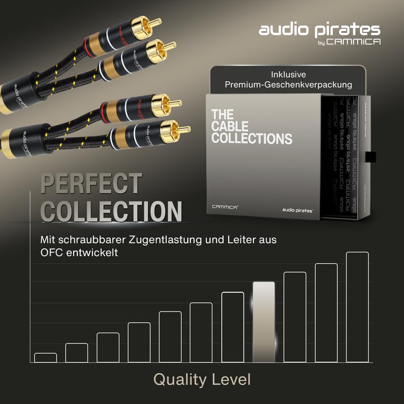audio pirates by cammica kabel cinch, 2 x wtyczka RCA na 2 x wtyk RCA, kabel audio | High-End kabel audio ze złotymi stykami i wbudowaną funkcją rozdzielacza (10 metrów)