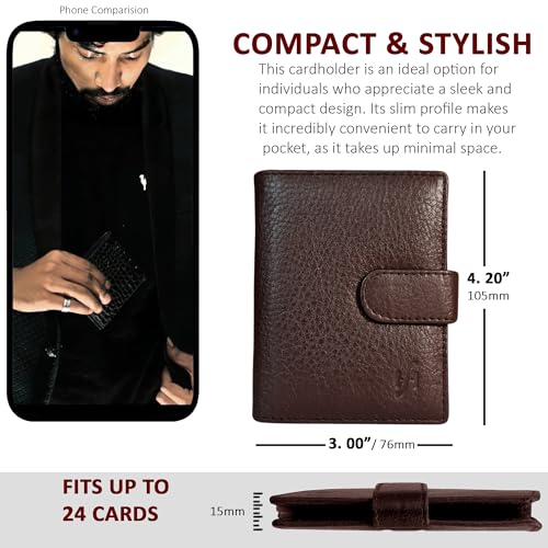 Soft Genuine Leather Compact Credit Debit Card Holder Case with Removable Plastic Sleeves 2102
