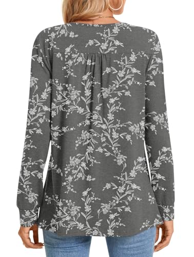 Anyhold Women's Fall Long Sleeve Tops Dressy Casual Shirts Crew Neck Tunics Pleated Blouses to wear with leggings4