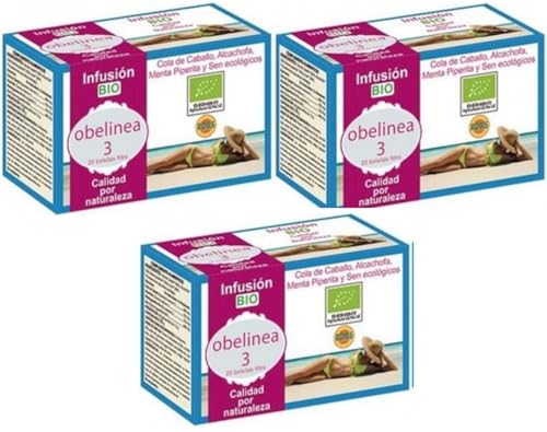Robis Obelinea 3, Infusión Herbal Orgánica para Control de Peso, Mezcla de Cola de Caballo, Alcachofa, Menta y Sen, 60 Bolsitas
