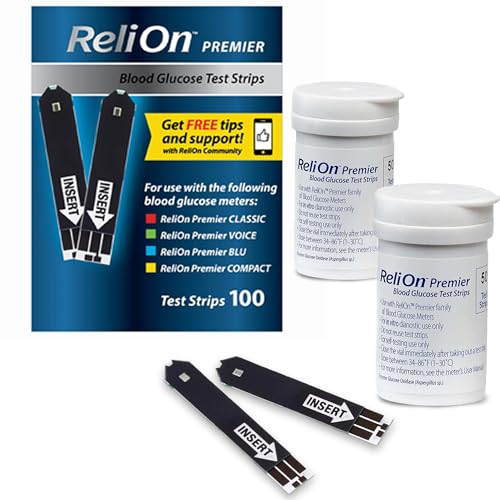 Blood Glucose Test Strips | 100 Count | Diabetic Supplies for Glucose Monitor | Accurate Blood Glucose Monitoring | Tiras para Medir la Glucosa Compatible with Re Lion Premier Meters