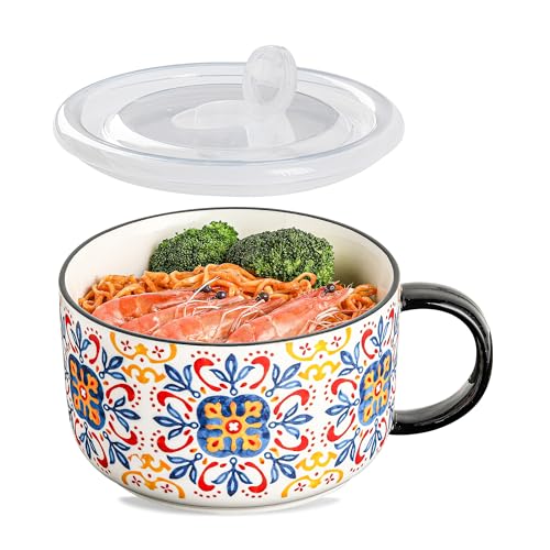 Comparison: Best Soup Bowl For Microwave 10 Chubacoo Extra Large Ramen Bowl: Ceramic Soup Bowl with Lid & Handle - Microwave Safe, 6 inch, 38 oz - Great for Dorm Rooms - Design C