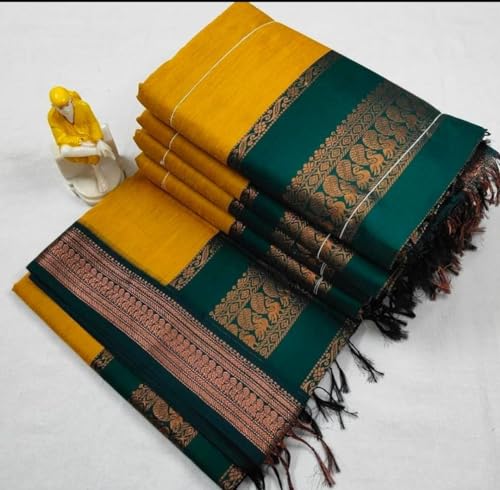 Image of ILAIYAAL CLOTHINGS Women's Pure Kalyani Cotton Silk Saree with Zari Border and Blouse Piece - Suitable For All Indian Occasions and Festivals 191