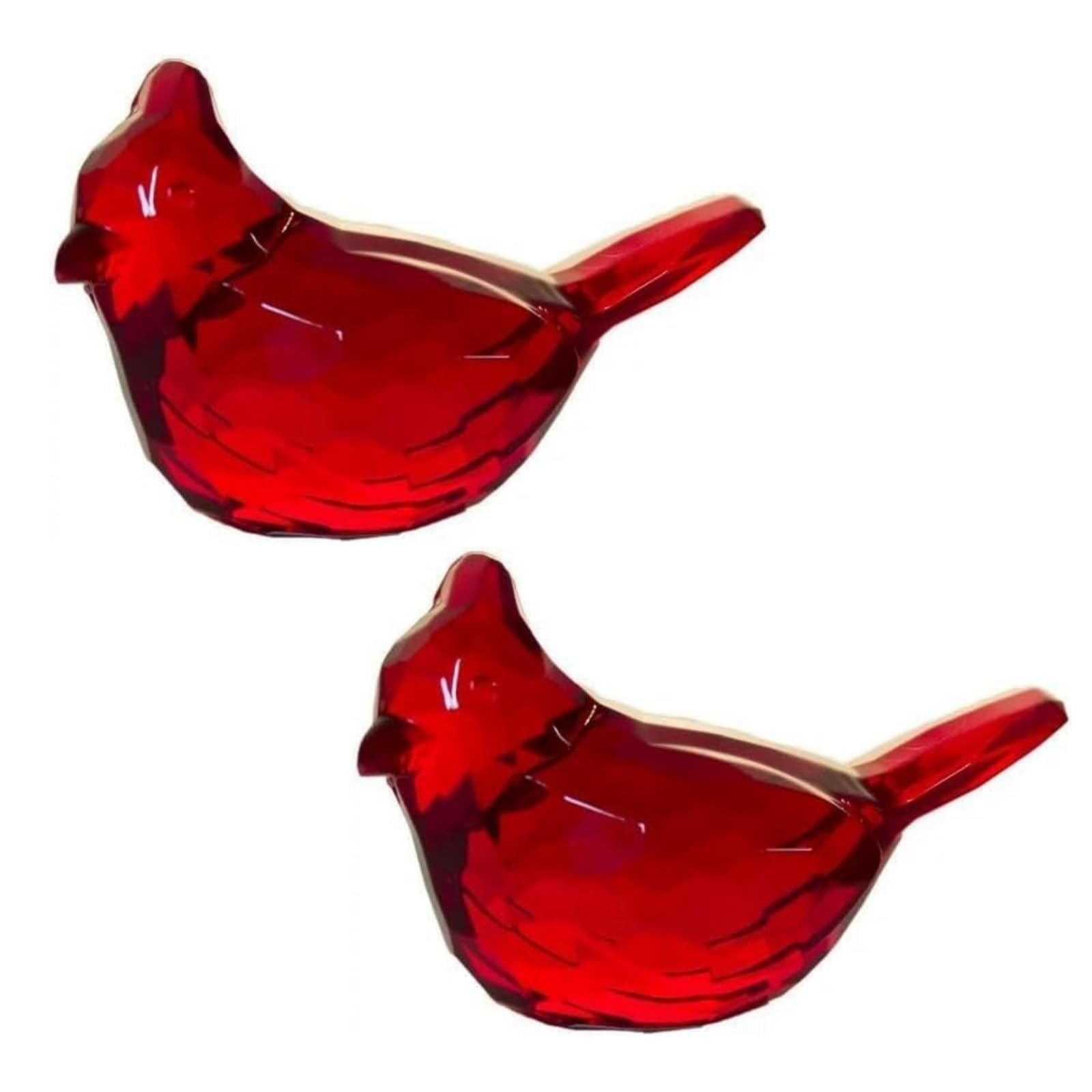 Clockjuan Red 2Pcs Acrylic Cardinal Figurine Home Decor Glass Bird Statue For Illuminated Home Display Collectible Figurines Décor Accents