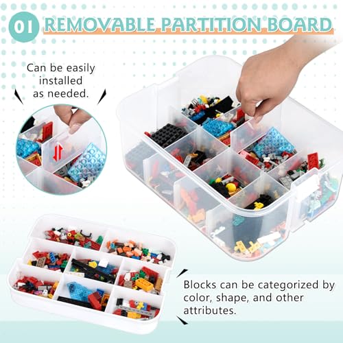 Boîte de rangement Lego transparente à 3 niveaux avec compartiments réglables - 4