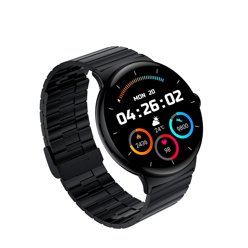 Faster Nerv Watch 4 Pro – 1.43-Inch AMOLED Display Smartwatch with 7-10 Days Battery, Premium Health and Fitness Tracking, Stylish Zinc Alloy Chain Locket, Smart Watch for Men and Women, Black