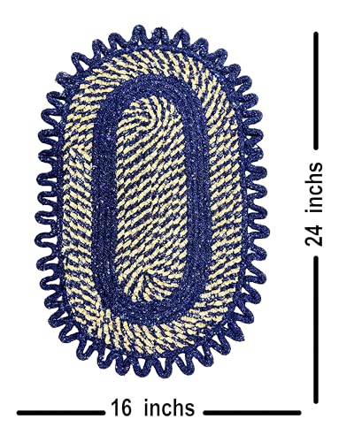 Image of Cotton Doormat for Home | Handmade Cotton Doormat | Quick Dry, Washable Door Mat for Home, Bathroom & Bedroom (INCH Blue O)