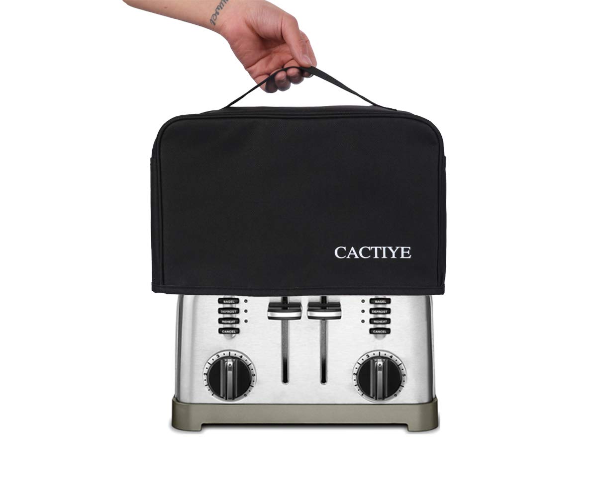 Toaster Dust Cover with Pockets Compatible with Cuisinart 4 Slice Toaster, Can Hold Jam Spreader Knife & Toaster Tongs, Dust and Fingerprint Protection, Black (12.5*10.5*7.5, black)