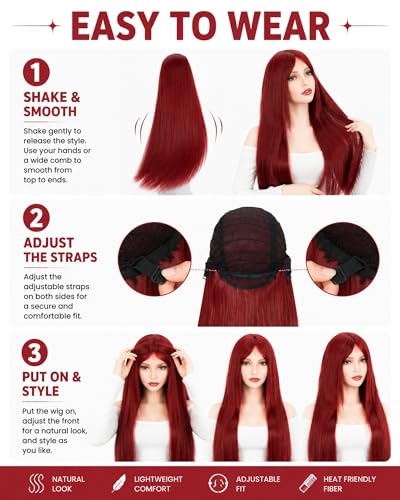 Image of Rose bud Sally Wig for Anime Costume Halloween Cosplay Party 40 Inch Long Straight Cosplay Red Wig for Women