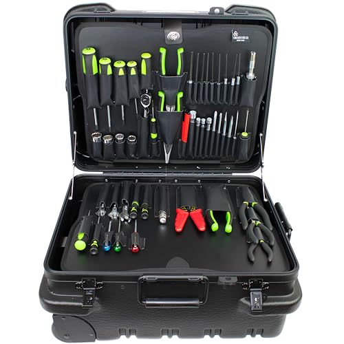 Military Ready Rolling Tool Case with Wheels - Heavy-Duty Black Tool Box, High-Density Polyethylene, 2 Tool Pallets, Multi-Use for Electricians, Technicians, Mechanics, Contractors - Made in USA