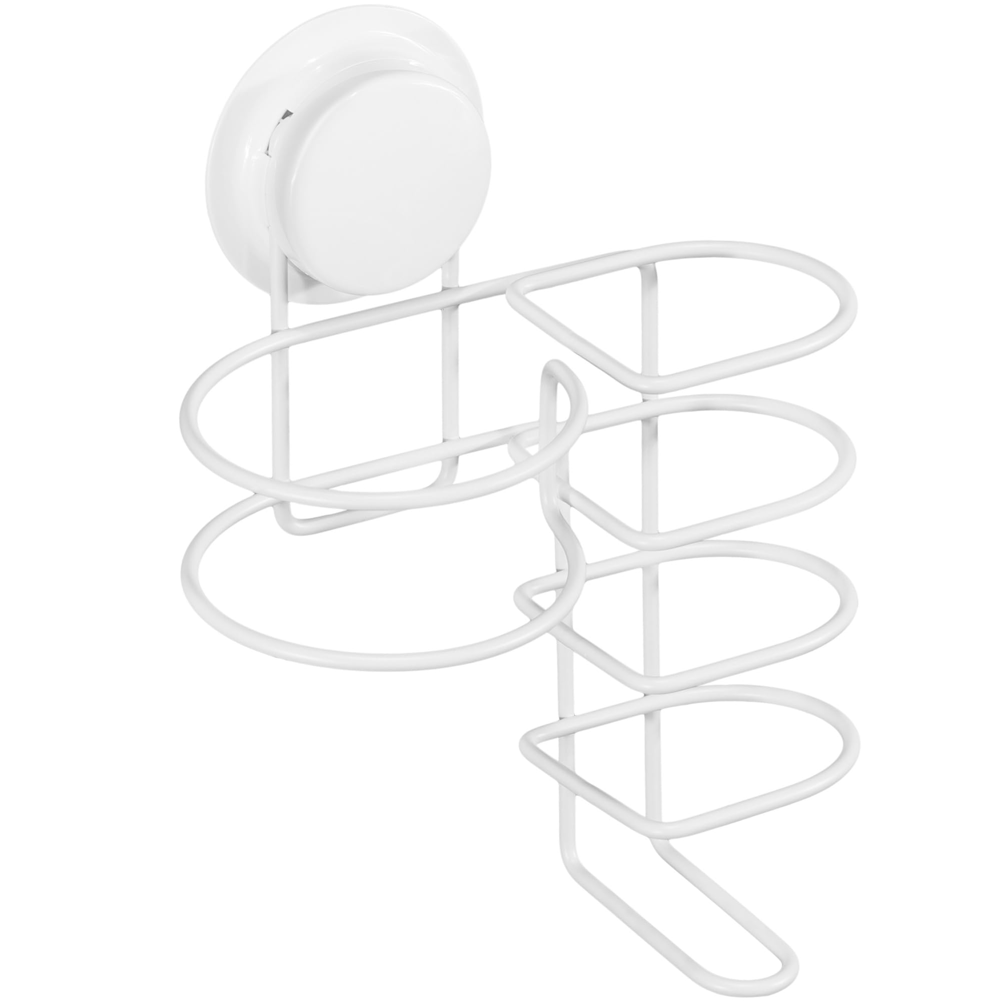 Navaris Porta Phon Piastra con Ventosa Ø 8 cm - Cestino Adesivo Muro/Vetro Cura Capelli - Porta Asciugacapelli Portapiastra Cromato per Parrucchieri - Senza Foratura - Bianco
