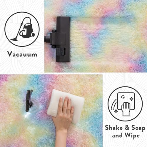 4x6 Girls Area Rugs for Bedroom, Soft Fluffy Rainbow Rug for Kids Room, Non Slip Fuzzy Colorful Plush Shag Rug for Dorm Home Decor, Modern Indoor Shaggy Floor Rugs for Living Room