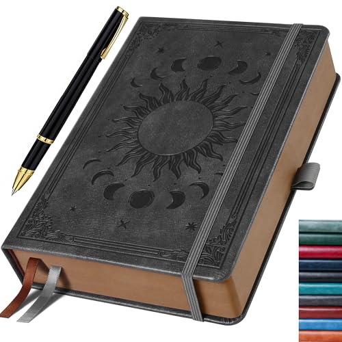 HwxBen Cuaderno Rayado A5 con 360 páginas, papel de 100 g/m², con bolígrafo incluido – Color Gris Oscuro – Perfecto para oficina o diario personal, escritura cómoda sin manchas.