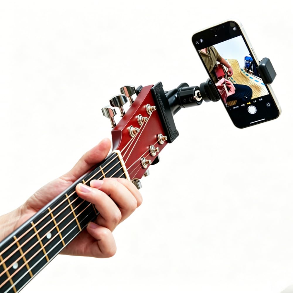 Guitar Head Phone Holder Mount for Live Broadcast Teaching Video Recording Android and iPhone Compatible Guitar/Electric Guitar/Bass/Ukulele