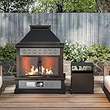MaxMulti Outdoor Propane Fireplace w Tank Table, 50,000 BTU Gas Fire Pit with Ceramic Logs, Rain Cover, 35 Inch Steel Metal Smokeless Fireplace for Patio, Deck, CSA Certified (35 x 47 Inch)
