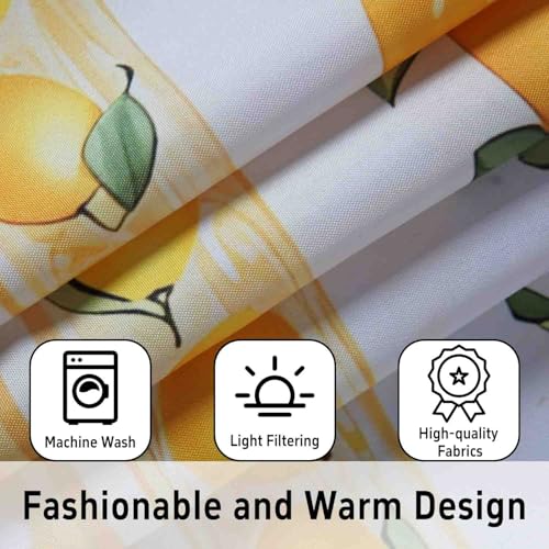 Image of Lemon Kitchen Curtains 3 Piece Set Tier Valance Window Decor | 3 Piece Kitchen Curtain Set Includes 54x18in Valance and Two 27.5x36in Tier Curtains for Kitchen, Bedroom and Living Room