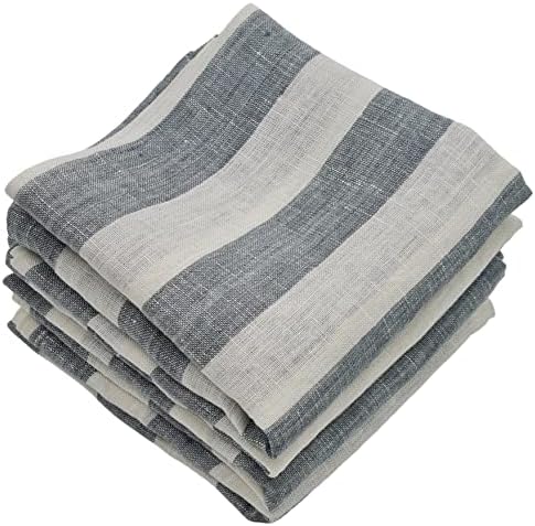 Marc Oliver Linen Cloth Napkins Striped White Grey. Set of 4, 20" x 20" Stonewashed 100% Linen Napkin Fully Sewn Hem. Washable, Reusable for Dining Table, Kitchen, Home, Party, Restaurant