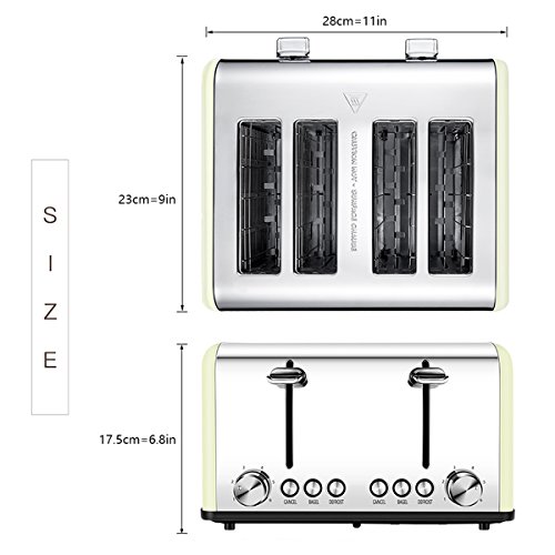 Toaster 4 Slice, CUSIBOX Retro Stainless Steel Extra Wide Slots Toaster with Bagel, Defrost, Cancel Function, 6 Bread Shade Settings, 1650W, Cream - Thumbnail 2