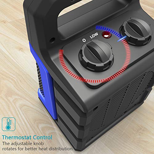 1500/1000W Ceramic Space Heater, PTC Portable Heaters with Adjustable Thermostat, Electric Heater with Overheat and Tip-over Protection and Carrying Handle, Quiet Personal Heaters for Office, Bedroom - Thumbnail 5
