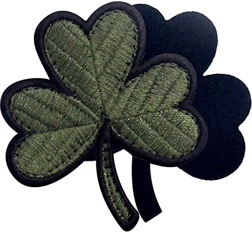 Tactical Irish Clover Badge Embroidered Emblem Lucky Shamrock Fastener Hook and Loop Ireland Patch, Olive Drab