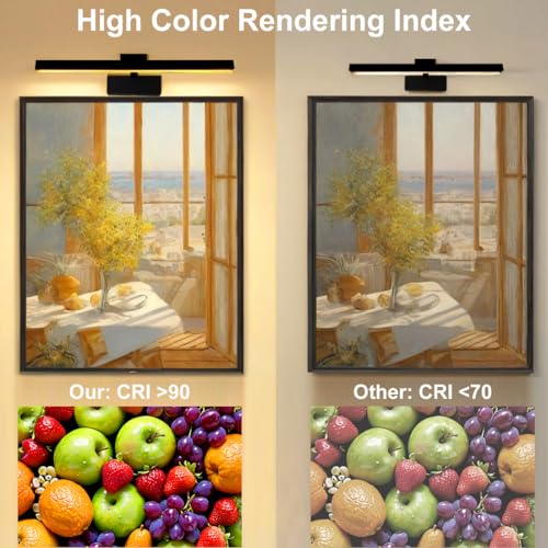 Image of Picture Light for Paintings Plug in, 16 inch 6W Remote Control Wall lights for Painting, 3 Color Temperatures Paintings Light Dimmable Art Lights for Display, Wall, Artwork, Gallery (Black, 2 Pack)