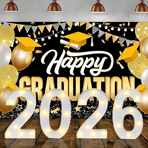 Curyidy 2026 Light Up Numbers Graduation Decorations Numbers Marquee Signs Class of 2026 Marquee Lights for Birthday New Year High School College Graduation Party Decor-White