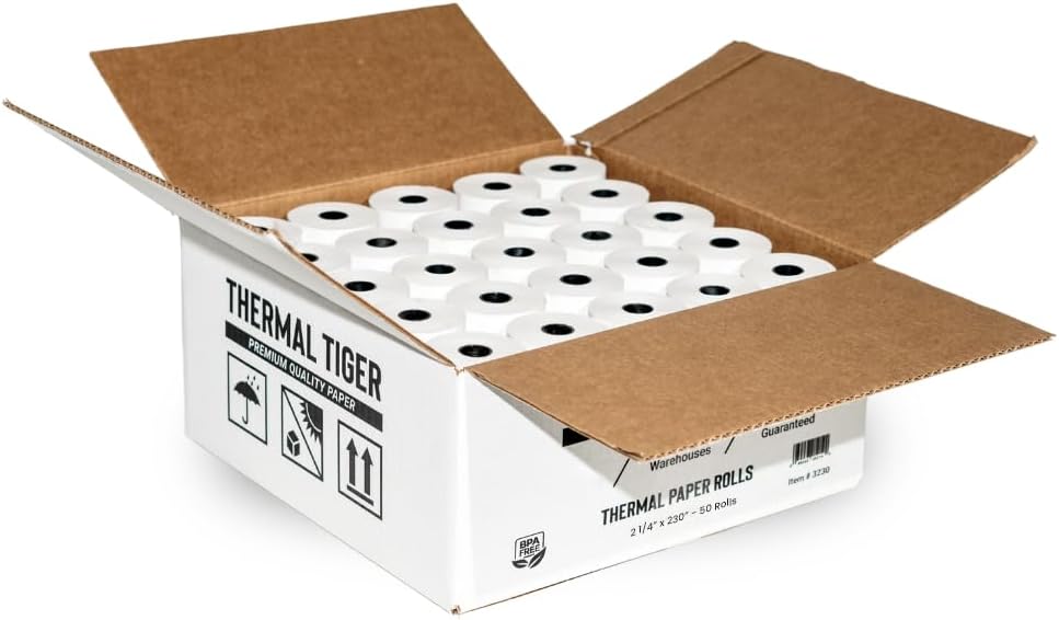 2 1/4 X 230 Thermal Paper Rolls (50 Rolls/Box) -BPA-Free Compatible with 60+ Printer Models, Crisp Black Images, POS Cash Register Suitable, Precisely Engineered Fit (230 ft Length)