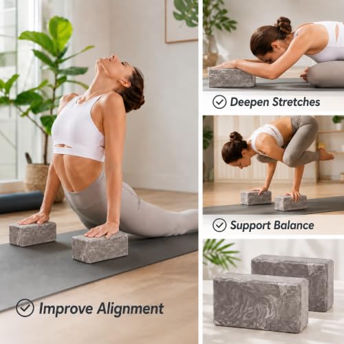 Image of Exerz EXYB-002 Yoga Blocks 2PK High Density - Comfortable Fitness Foam Bricks, Anti-Slip, Lightweight and Travel Friendly