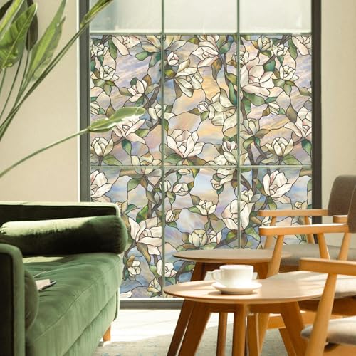 Artscape Star Magnolia | Privacy Window Film with Vibrant Colored Pattern | Non-Adhesive & UV Protection | Easy to Apply & Removable | 24 x 36 Inches | Made in USA
