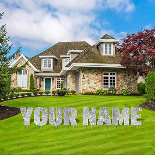 VictoryStore Custom Yard Letters - Pick and Pack Yard Words Custom Name Yard Letters 8 Characters Max Includes Stakes (Silver Sparkle 13470)