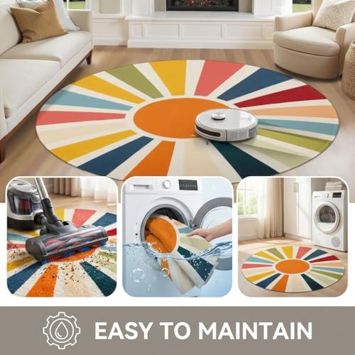 Tapete Boho redondo de 4 pies lavable a máquina miniatura 5