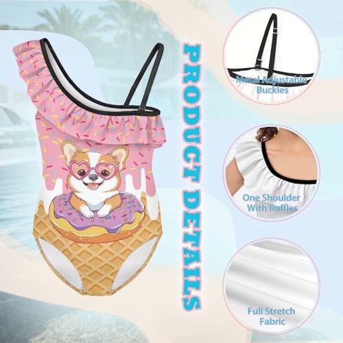 Image of Girls One Piece Swimsuits Size 3-14 Trendy Ruffle Bathing Suit Casual Hawaiian Summer Beach Swimwear