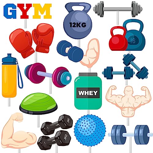 36Pcs Gym Party Cupcake Toppers Gym Workout Cupcake Toppers Sticks Weight Lifting Birthday Party...