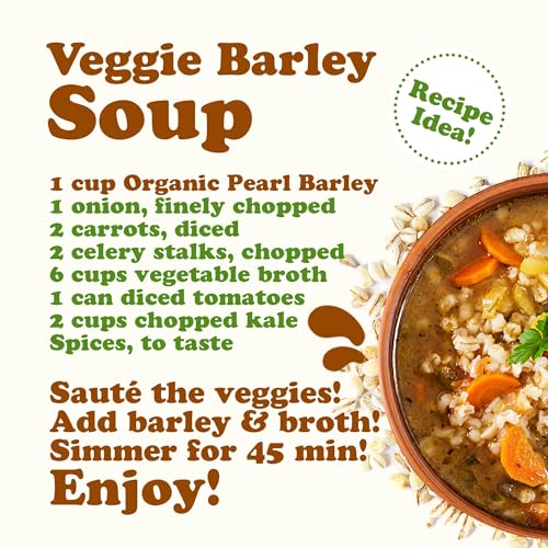 Food to Live Organic Pearl Barley, 3 Pounds – Non-GMO, Polished Unhulled Barley, Kosher, Vegan, Bulk. Cooks Faster than Hulled Barley. Rich in Fiber, Selenium. Great for Hot Cereal, Salads, Stews