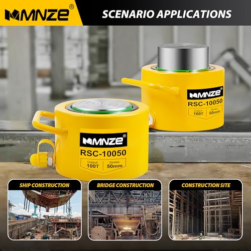 Image of 100T 50mm /2 inch Stroke Hydraulic Cylinder Jack Porta Power Ram Jack Single Acting Lifting Cylinder Retract Automatically for Machinery Ship Bridge Construction