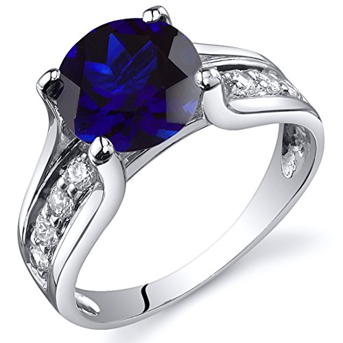PEORA Created Blue Sapphire Cathedral Solitaire Ring for Women 925 Sterling Silver, 2.75 Carats Round Shape 8mm, Sizes 5-9