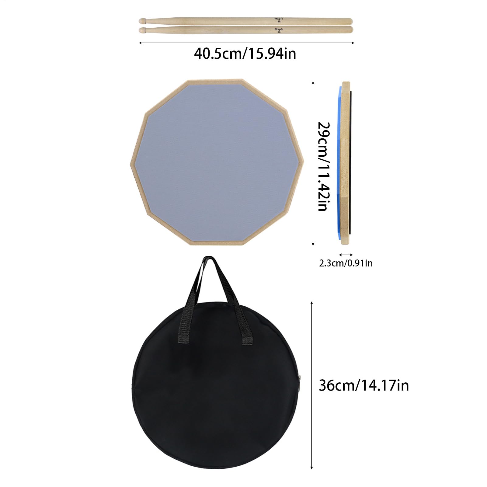 Pannelli Silenziatori per Batteria per Esercitazione di Batteria 30 Cm | con Borsa e Bacchette Silenziatore Set Insonorizzante per Studio Casa Viaggio Lezioni Pratica