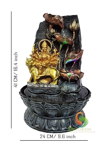 Image of Decorative Table Top Water Fountain for Home Decor /Office /Indoor & Outdoor /Garden /Puja Room /Vaastu with Multicolor LED Light and Adjustable Water Pump (Durga MAA)