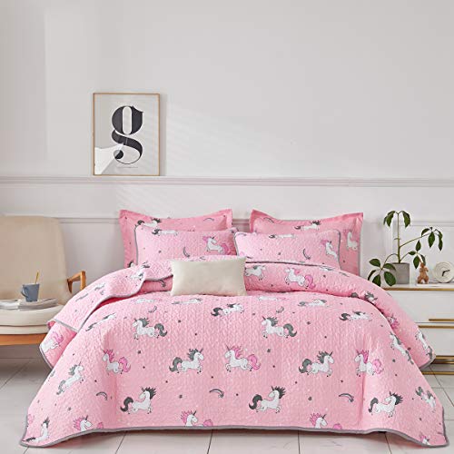 UOZZI BEDDING 2 Piece Reversible Pink Unicorn Twin Quilt