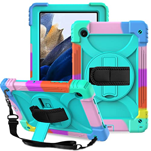 Ltrop Case For Samsung Galaxy Tab A8 10.5 Inch 2022 (Sm-X200/X205/X207), Galaxy Tab A8 Case, Protective [Hand Shoulder Strap] [Swivel Stand] Kids Case For Samsung Galaxy Tab A8 10.5” 2022, Aqua Teal #TOP9