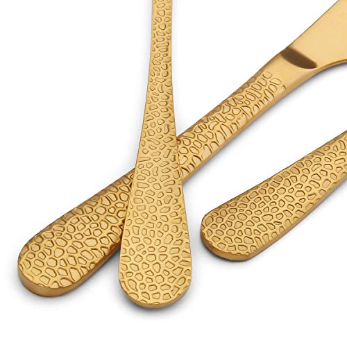 GIOCOCO Hammered Matte Gold Silverware Set 20-Piece, Premium Stainless Steel Utensil Set, Tableware Cutlery Set Service for 4, Flatware Set include Knife/Spoon/Fork, Dishwasher Safe.