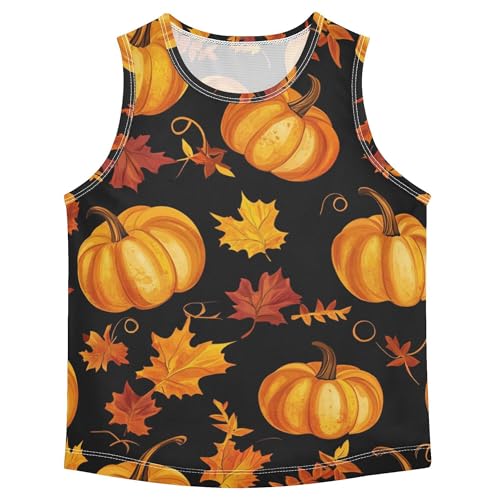 Autumn Pumpkin Maple Leaf Thanksgiving Boys Tank Tops Sleeveless Kids Vest Athletic Tops for Travel Volleyball 3T